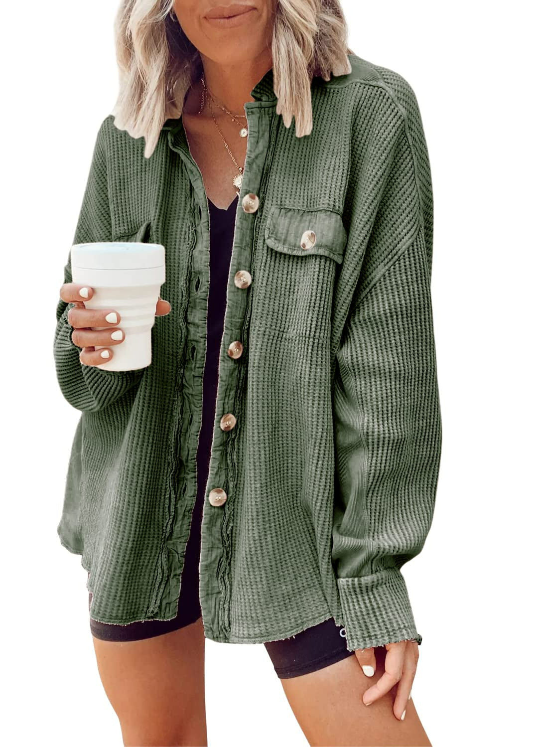 Waffle Knit Button-Down Shacket