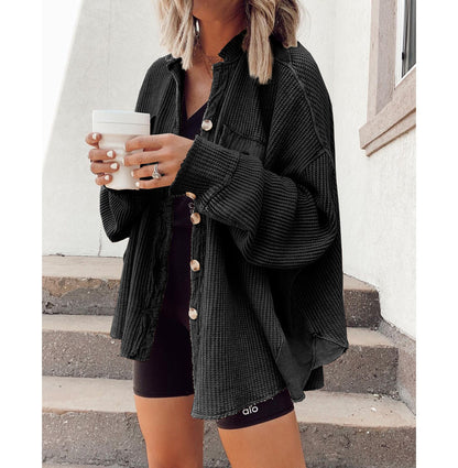 Waffle Knit Button-Down Shacket