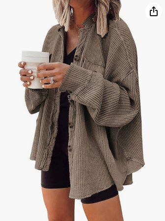 Waffle Knit Button-Down Shacket